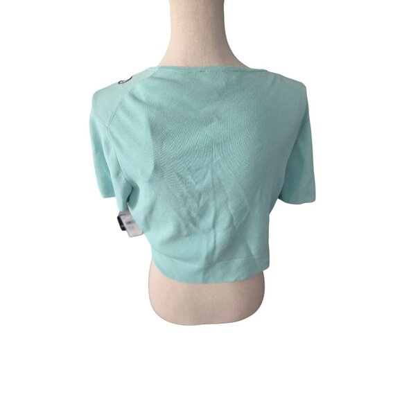 Studio I Aqua Tie-Front Cardigan*Floral Embroidery Short Sleeves*NWT* Size 12 - Picture 4 of 5